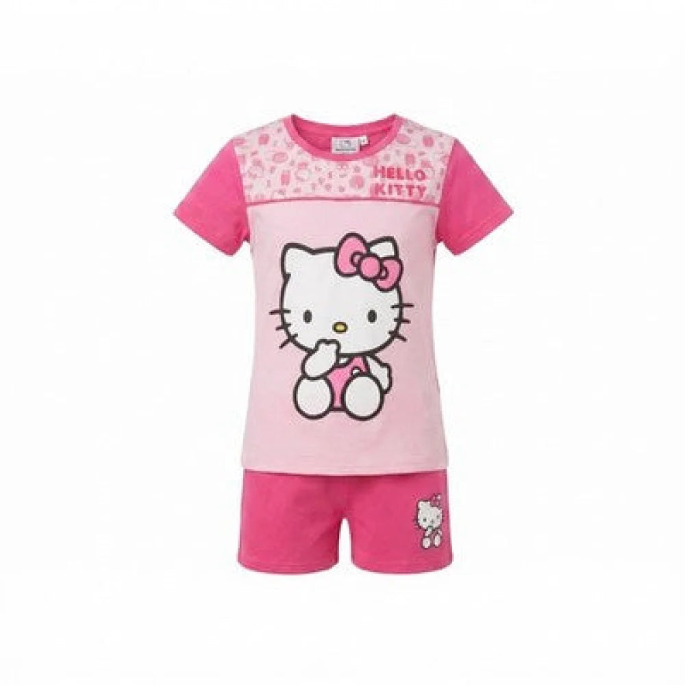 Hello Kitty Kinder Mädchen Schlafanzug Pyjama Shirt Shorts Gr. 98-128 Baumwolle - 104 Pink - WS-Trend.de