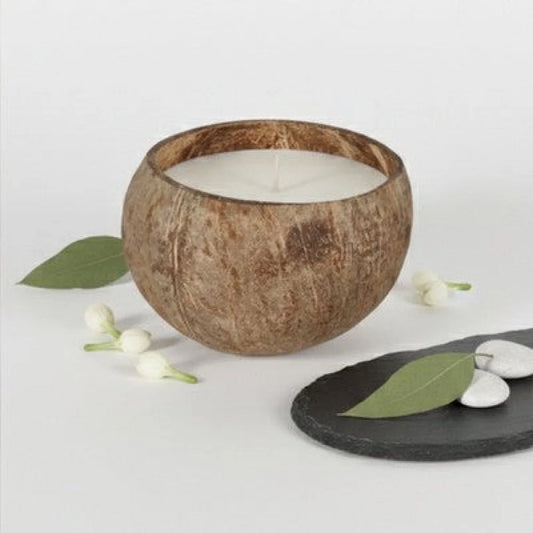 Handgemachte Sojawachs-Kerze in Kokosnussschale – duftfrei - WS-Trend.de