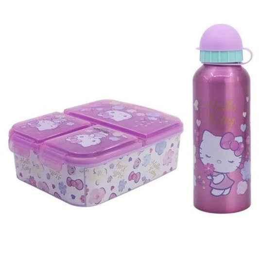 Hello Kitty 2 tlg. Lunch Set 3 Kammer Brotdose Alu Trinkflasche 530 ml - WS-Trend.de