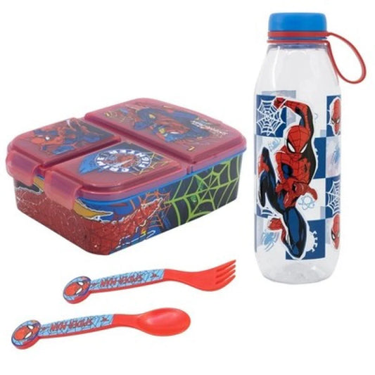Marvel Spiderman 4 teiliges Kinder Set Brotdose Trinkflasche Besteck - WS-Trend.de