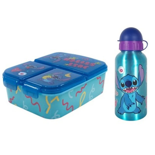 Disney Stitch 2 tlg. Lunch Set Brotdose mit 3 Kammern Alu-Trinkflasche - WS-Trend.de