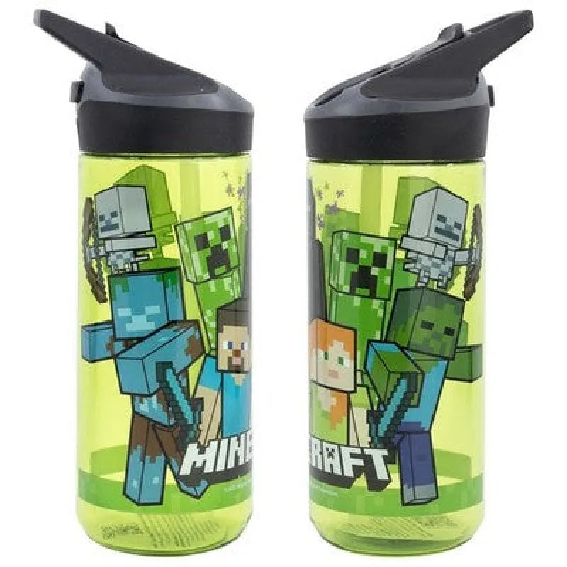Minecraft Steve Alex Creeper Trinkflasche Flasche 620 ml. Haltegriff und Halm - WS-Trend.de