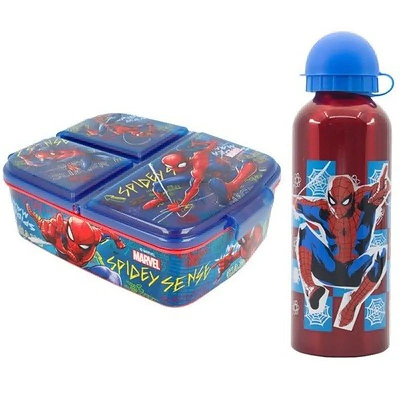 Marvel Spiderman 2 teiliges Kinder Set 3 Kammern Brotdose Alu Trinkflasche - WS-Trend.de