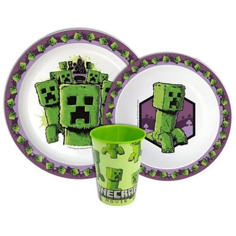 Minecraft Creeper Kinder Geschirr-Set 3 teilig Becher Teller Schüssel - WS-Trend.de