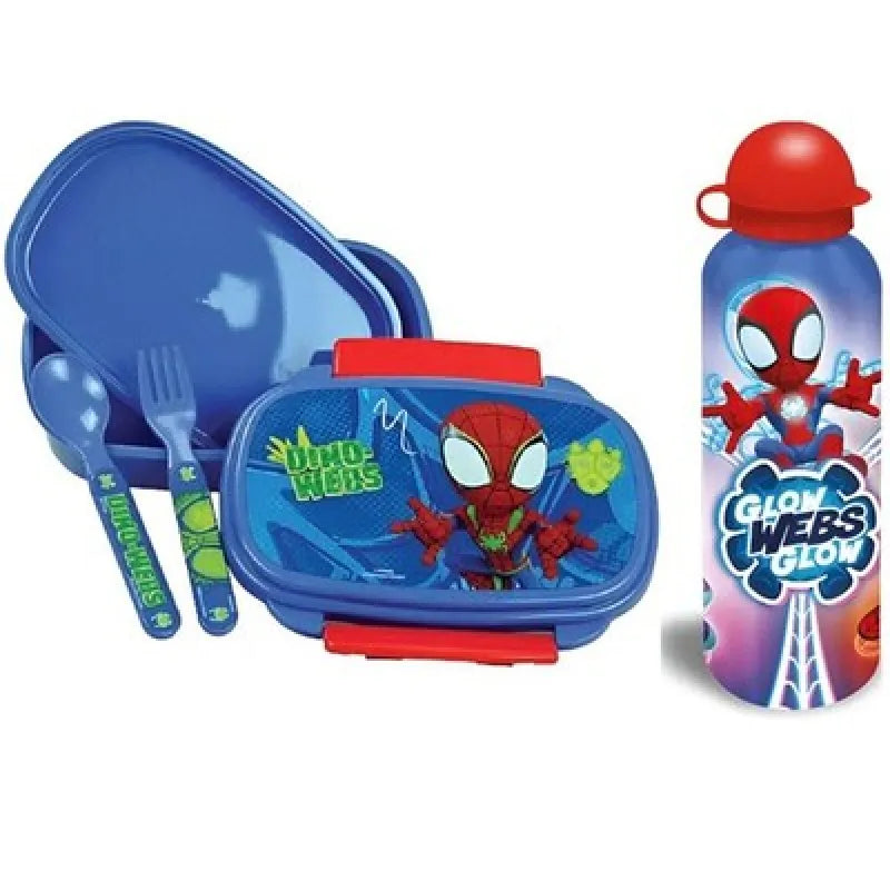 Marvel Spidey Spiderman 4 tlg Kinder Lunch Set Brotdose Trinkflasche Besteck - Rot - WS-Trend.de