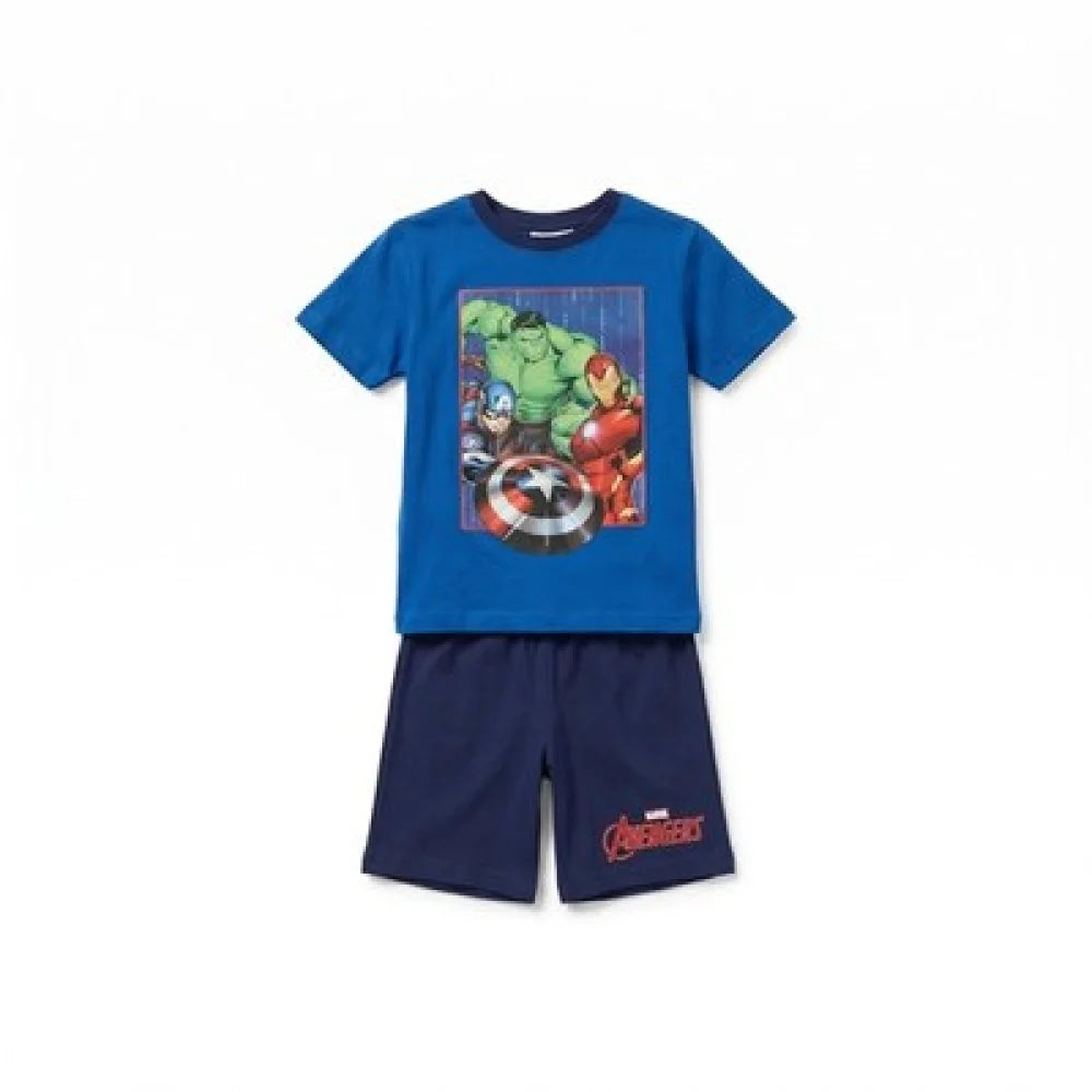 Marvel Avengers Jungen Schlafanzug Pyjama Shirt Shorts Gr. 98-128 Baumwolle - 104 Dunkeblau - WS-Trend.de