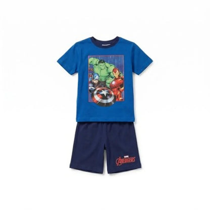 Marvel Avengers Jungen Schlafanzug Pyjama Shirt Shorts Gr. 98-128 Baumwolle - 104 Dunkeblau - WS-Trend.de