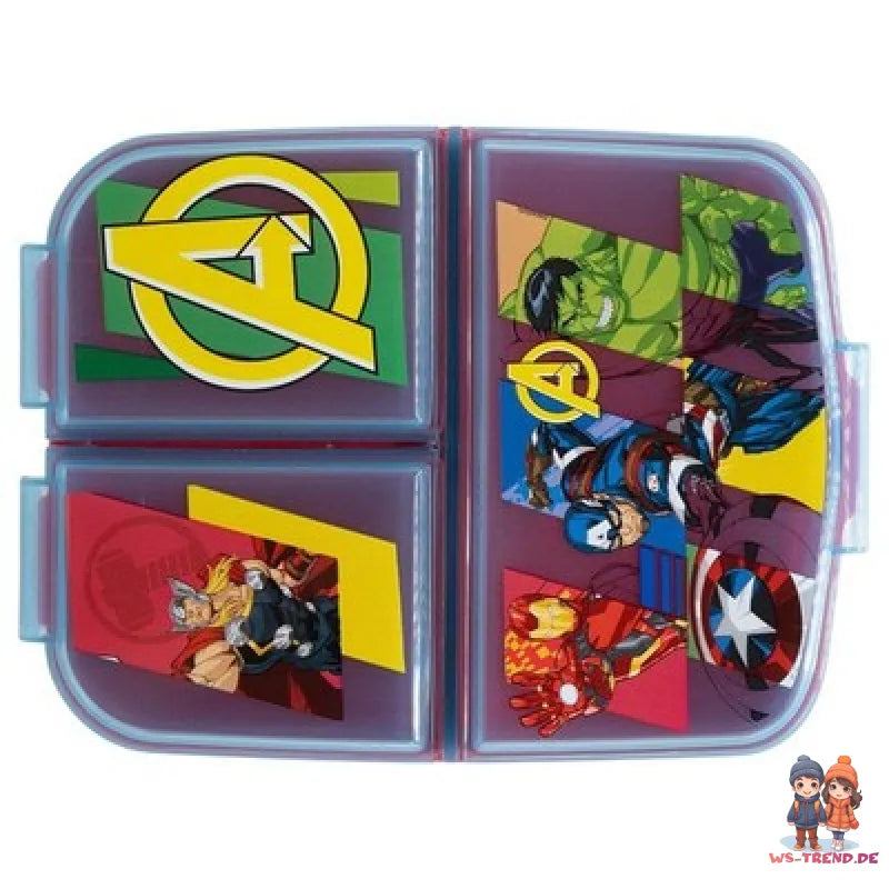 Marvel Avengers Kinder Set 2 tlg 3 Kammern Brotdose Alu-Trinkflasche 530 ml - WS-Trend.de