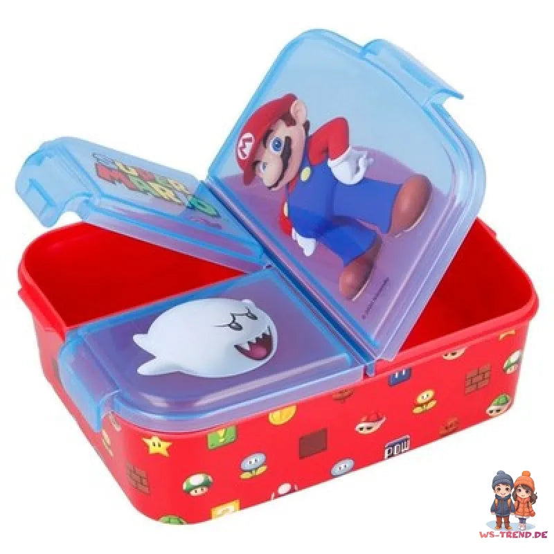 Super Mario Luigi Kinder 4 teiliges Set Brotdose - Gabel Löffel Alu-Trinkflasche - WS-Trend.de
