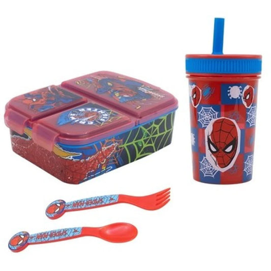 Marvel Spiderman 4 teiliges Kinder Set Brotdose Becher Besteck - WS-Trend.de