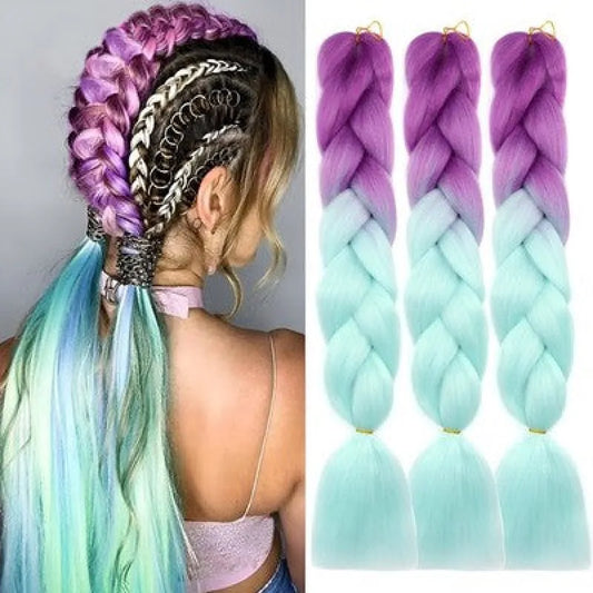 3er-Set Jumbo Kunsthaar (50 cm 100 g) – Kanekalon Extensions für Crochet - Lila/Blau - WS-Trend.de