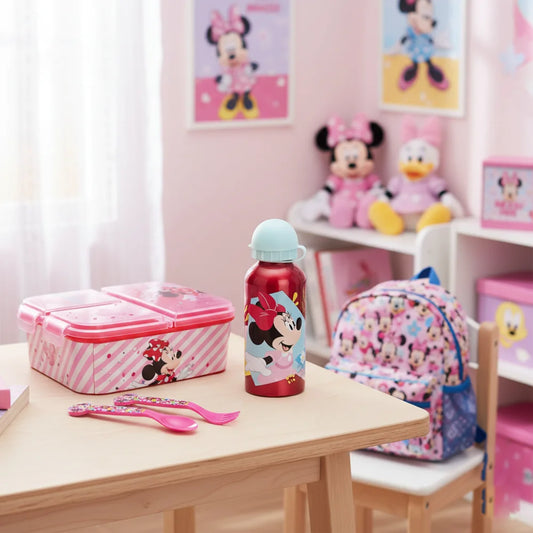 Disney Minnie Maus 4 teiliges Lunch Set Brotdose Alu-Trinkflasche - Löffel Gabel - WS-Trend.de