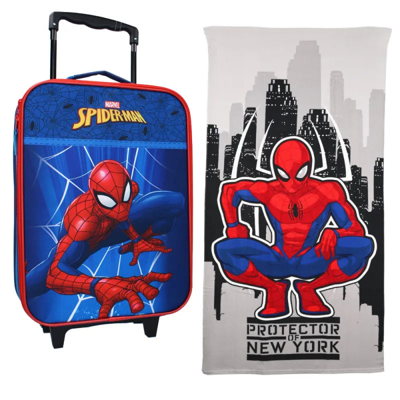 Marvel Spiderman Kinder 2tlg Set Trolley Kinderkoffer Koffer Strandtuch 70x140 cm - WS-Trend.de