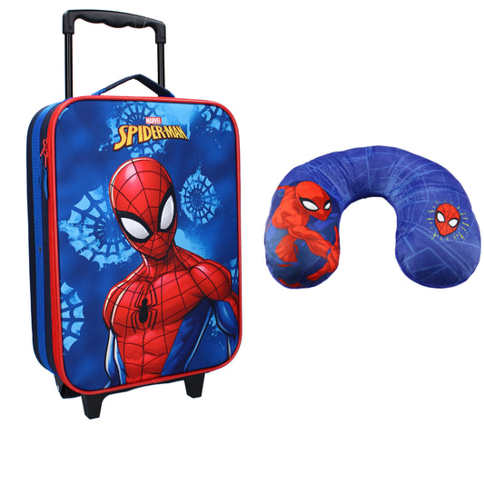 Marvel Spiderman Kinder 2tlg Set Trolley Kinderkoffer Koffer plus Reisekissen