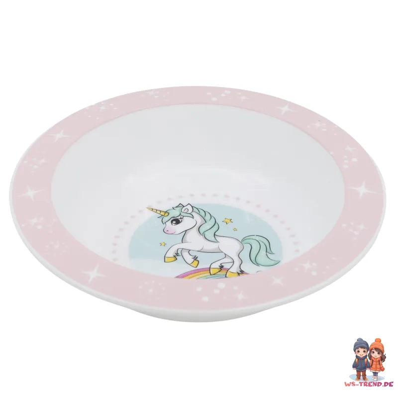 Kleines Einhorn Unicorn Kinder Geschirr-Set 5 tlg Becher Teller Schüssel Besteck - WS-Trend.de