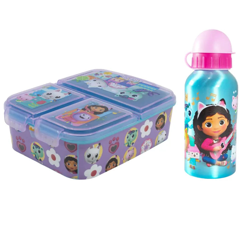 Gabbys Dollhouse Kinder 2 tlg Set Brotdose 3 Kammern Alu-Trinkflasche 400 ml - WS-Trend.de