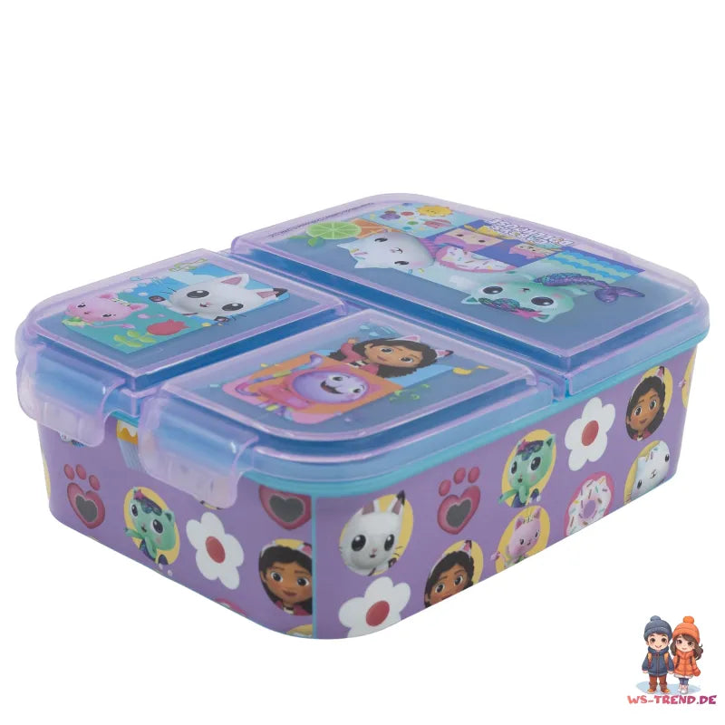 Gabbys Dollhouse Kinder 4 tlg Set Brotdose 3 Kammern Trinkflasche Besteck - WS-Trend.de