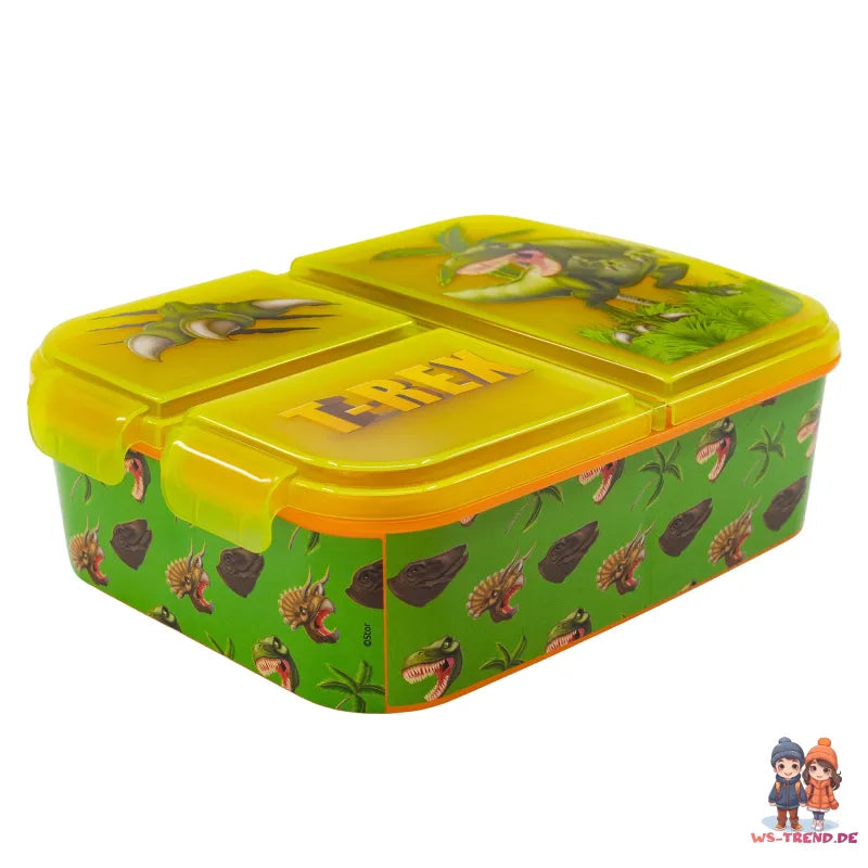 Dinosaurier T-Rex Kinder 2 teiliges Set Brotdose mit 3 Kammern Alu-Trinkflasche - WS-Trend.de