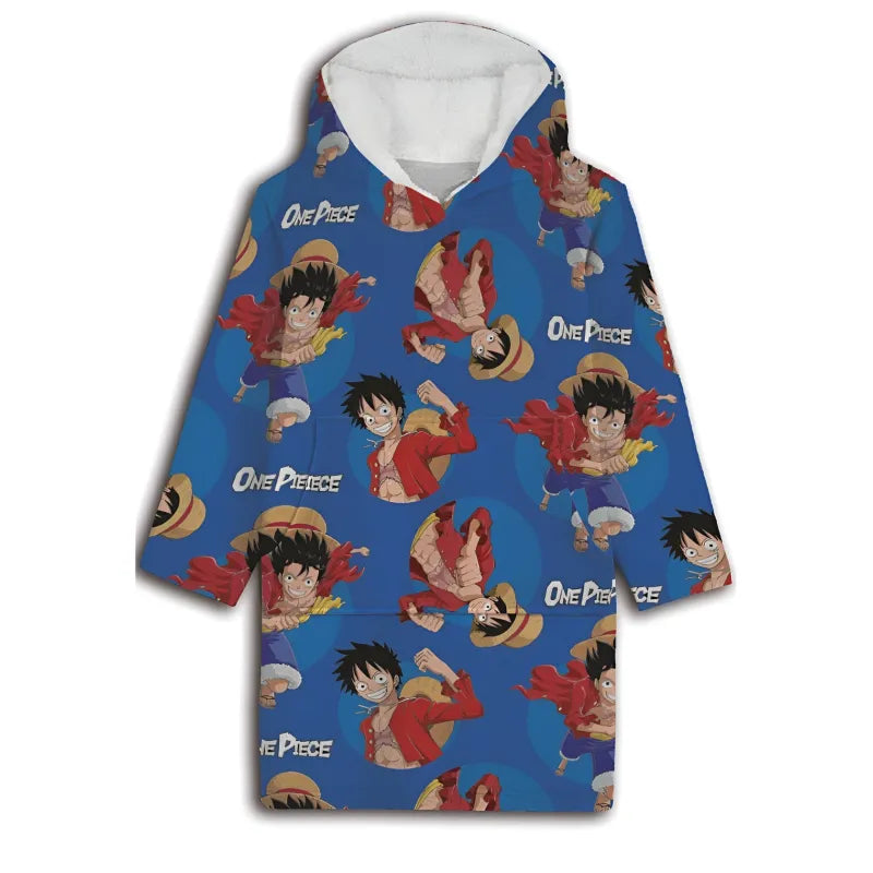 One Piece Ruffy Herren Kuschelponcho Kuscheldecke mit Ärmeln Kapuze Tasche - WS-Trend.de