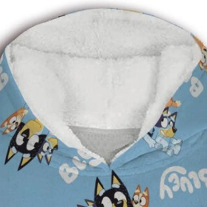 Bluey Bingo Kinder Kuschelponcho Kuscheldecke mit Ärmeln Kapuze Tasche 3-6 Jahre - WS-Trend.de