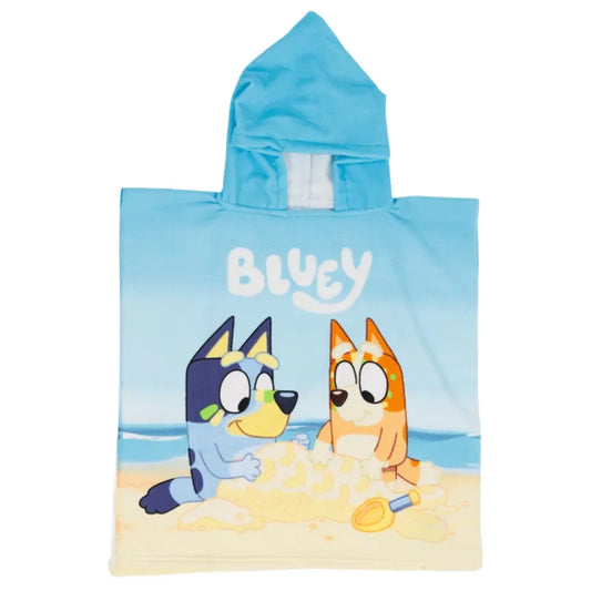 Bluey & Bingo Kinder Badeponcho 55x110 cm – Mikrofaser Poncho-Badetuch mit Kapuze schnelltrocknend leicht Strandponcho/Poolponcho für 100%