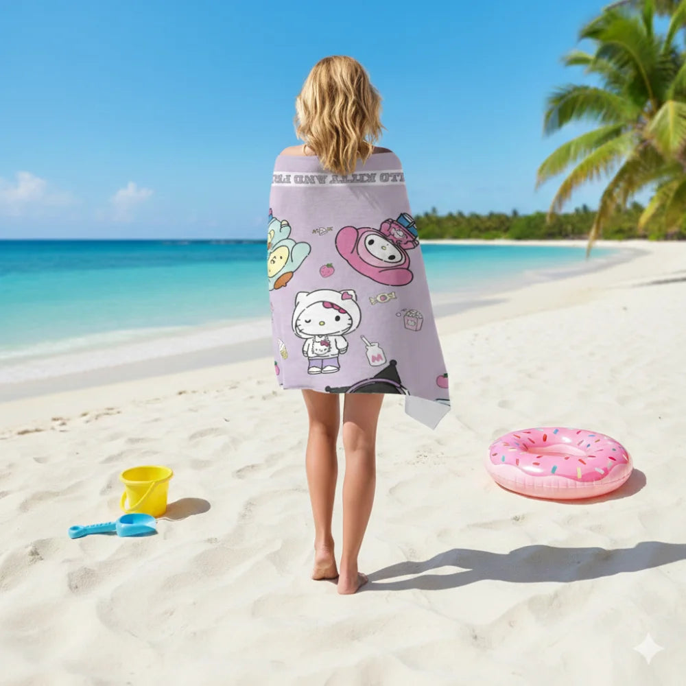 Hello Kitty Kuromi XXL Strandtuch Handtuch Badetuch 90x170 cm 100% Baumwolle - WS-Trend.de