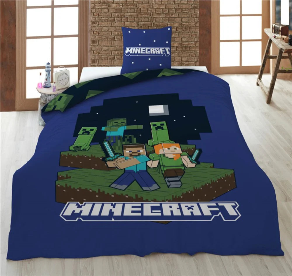Minecraft Gamer Creeper Kinder Bettwäsche 2tlg. Set 135-140x200 65x65 - WS-Trend.de