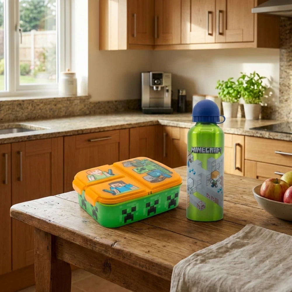 Minecraft Kinder 2 tlg Set 3 Kammern Brotdose XL Alu-Trinkflasche 530 ml - WS-Trend.de