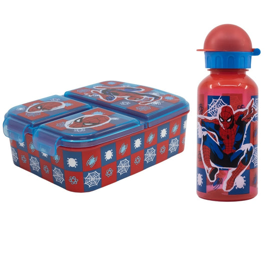 Marvel Spiderman 2 teiliges Kinder Set 3 Kammern Brotdose Trinkflasche - WS-Trend.de - 400 ml