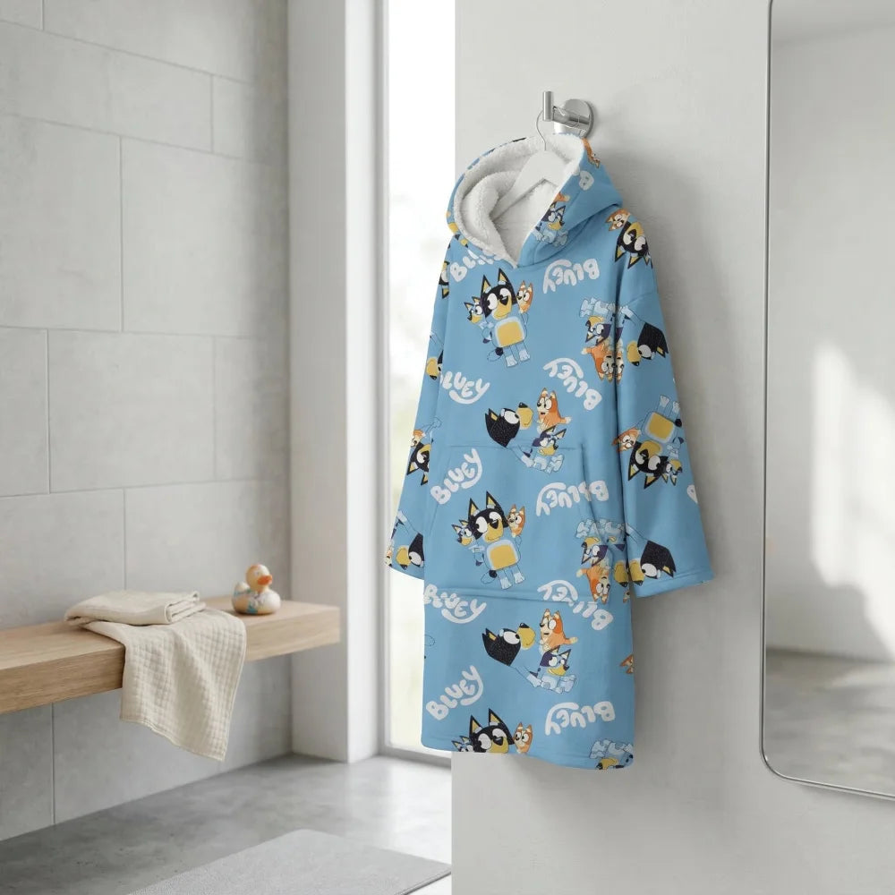 Bluey Bingo Kinder Kuschelponcho Kuscheldecke mit Ärmeln Kapuze Tasche 3-6 Jahre - WS-Trend.de