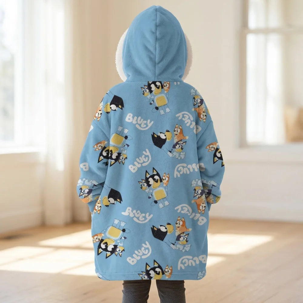 Bluey Bingo Kinder Kuschelponcho Kuscheldecke mit Ärmeln Kapuze Tasche 3-6 Jahre - WS-Trend.de