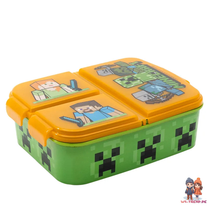 Minecraft Kinder 4 tlg. Set 3 Kammern Brotdose Gabel Löffel Alu-Trinkflasche - WS-Trend.de