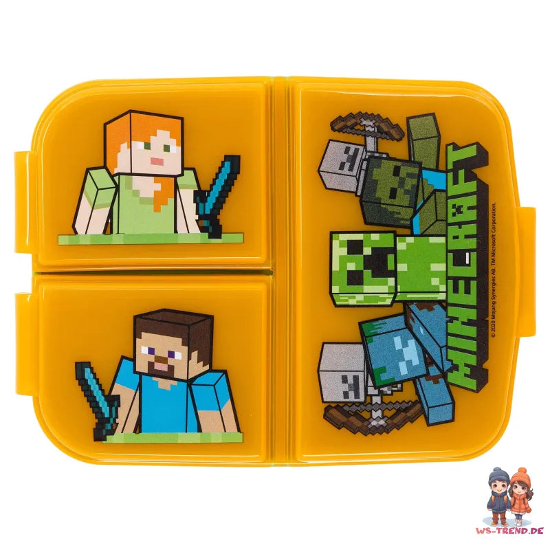 Minecraft Kinder 4 tlg. Set 3 Kammern Brotdose Gabel Löffel Alu-Trinkflasche - WS-Trend.de