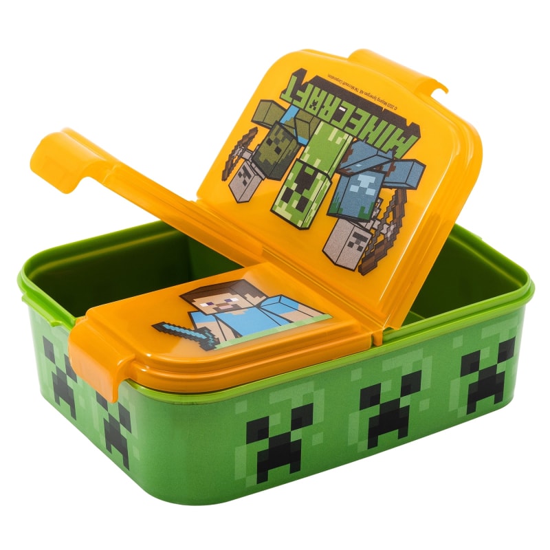 Minecraft Kinder 4 tlg. Set 3 Kammern Brotdose Gabel Löffel Alu-Trinkflasche - WS-Trend.de