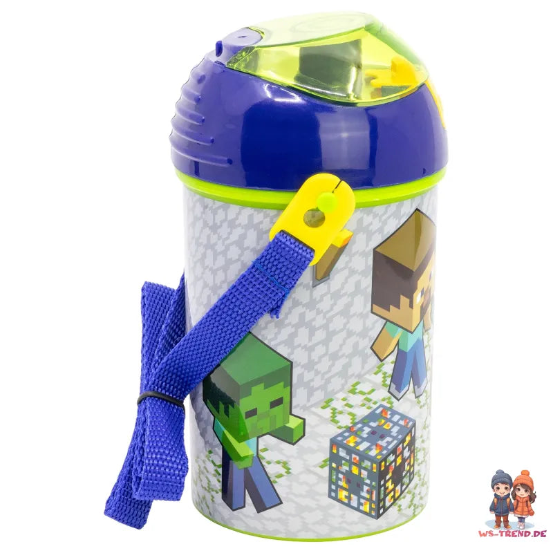 Minecraft Creeper Steve Alex Wasserflasche Trinkflasche Flasche Tragegurt 450 ml - WS-Trend.de