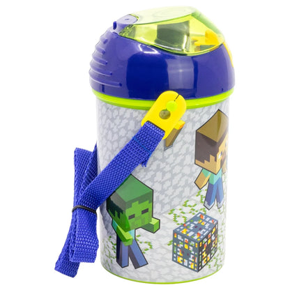 Minecraft Creeper Steve Alex Wasserflasche Trinkflasche Flasche Tragegurt 450 ml - WS-Trend.de