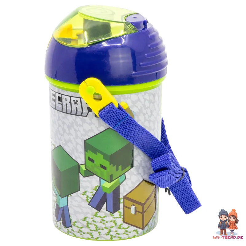 Minecraft Creeper Steve Alex Wasserflasche Trinkflasche Flasche Tragegurt 450 ml - WS-Trend.de
