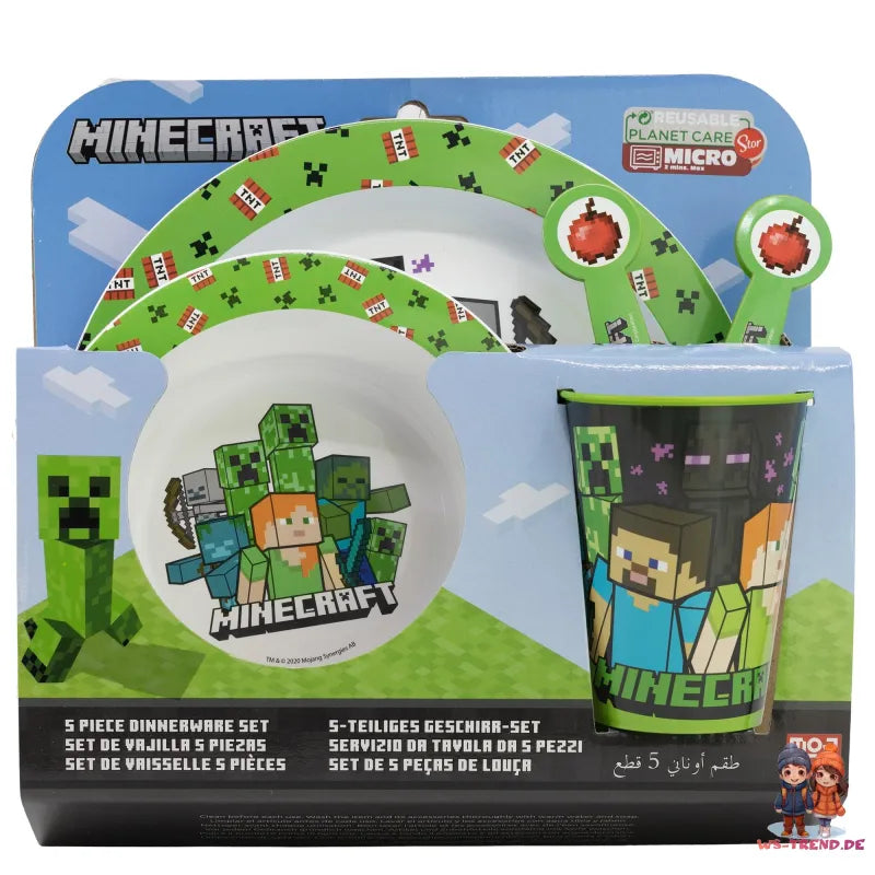 Minecraft Alex Creeper Steve Kinder Geschirr-Set 5 teilig Becher Teller Schüssel - WS-Trend.de