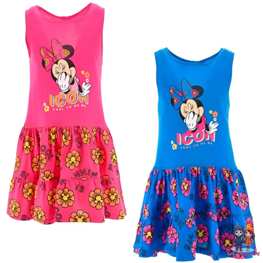 Disney Minnie Maus Kinder Mädchen Kleid Sommerkleid - WS-Trend.de langarm Glitzer Blau Rosa 98 bis 128 Baumwolle