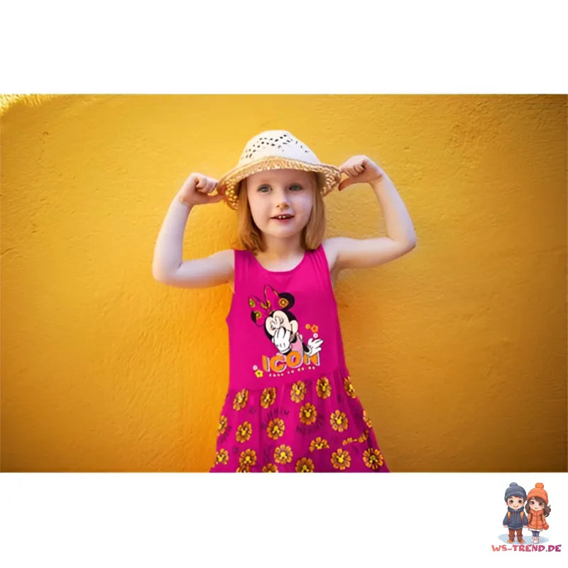 Disney Minnie Maus Kinder Mädchen Kleid Sommerkleid - WS-Trend.de langarm Glitzer Blau Rosa 98 bis 128 Baumwolle