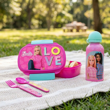 Barbie and Friends 4 tlg Kinder Set Brotdose Aluminium Trinkflasche Besteck - WS-Trend.de