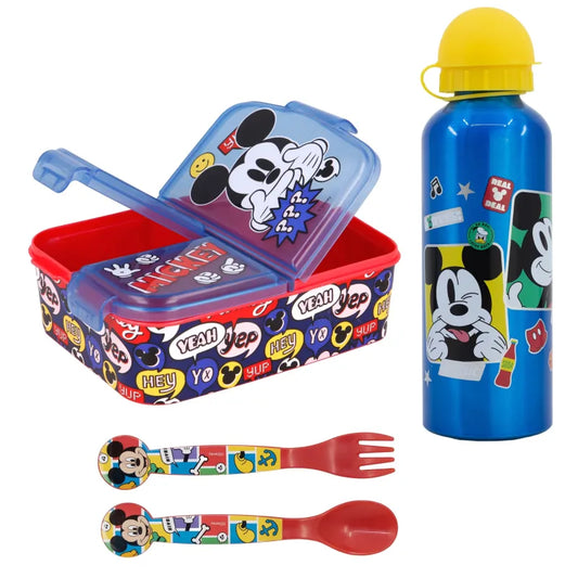 Disney Mickey Maus 4 teiliges Lunch Set Brotdose XL Alu-Trinkflasche Besteck - WS-Trend.de