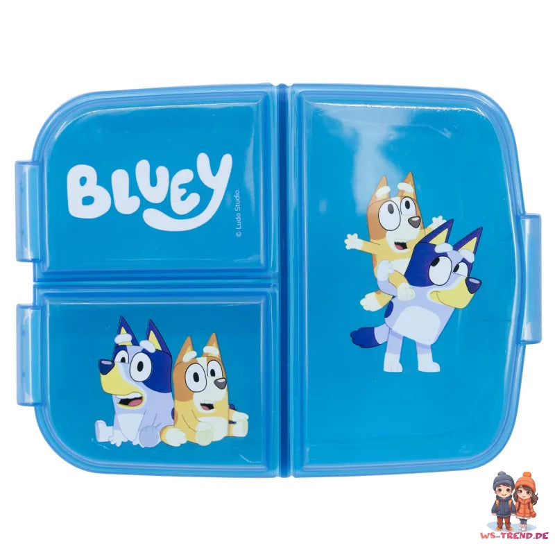 Bluey Bingo Kinder 4 teiliges Set 3 Kammern Brotdose Trinkflasche 370 ml Besteck - WS-Trend.de