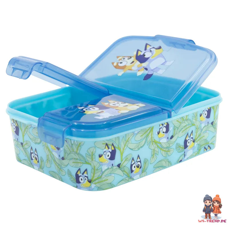 Bluey Bingo Kinder 4 teiliges Set 3 Kammern Brotdose Trinkflasche 370 ml Besteck - WS-Trend.de