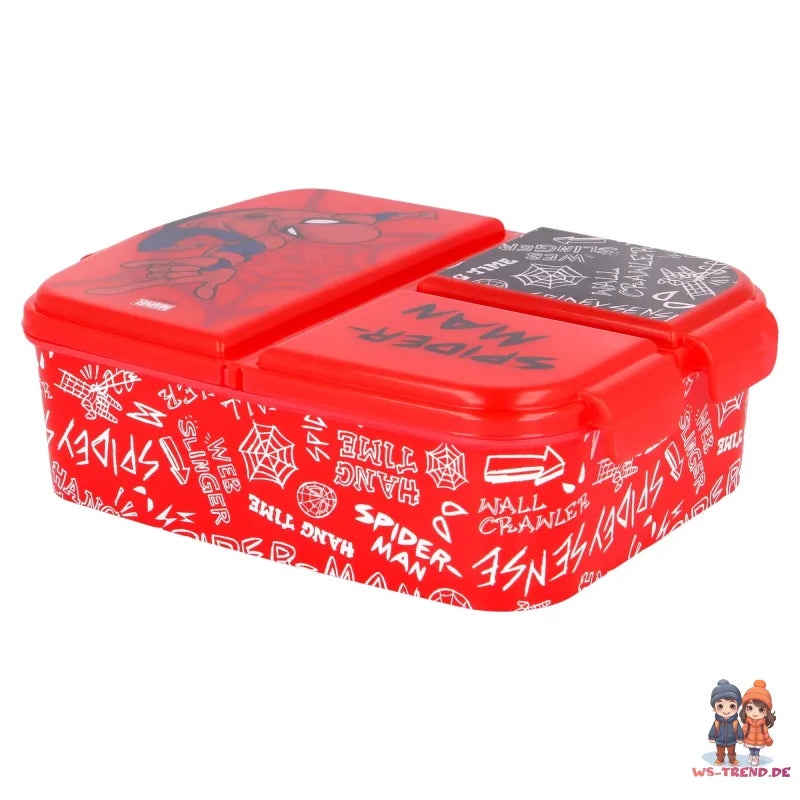 Marvel Spiderman 4 tlg Kinder Set 3 Kammern Brotdose Alu-Trinkflasche Besteck - WS-Trend.de
