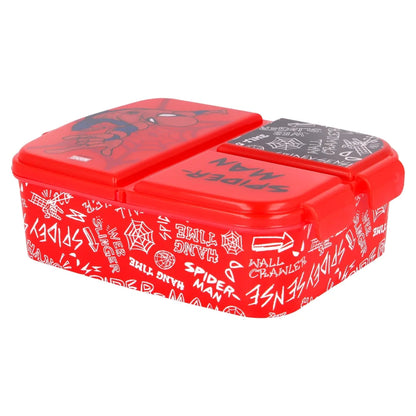 Marvel Spiderman 4 tlg Kinder Set 3 Kammern Brotdose Alu-Trinkflasche Besteck - WS-Trend.de