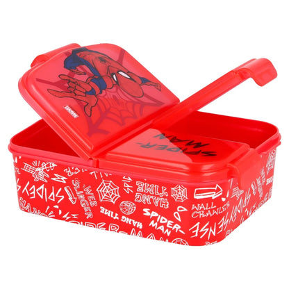 Marvel Spiderman 4 tlg Kinder Set 3 Kammern Brotdose Alu-Trinkflasche Besteck - WS-Trend.de
