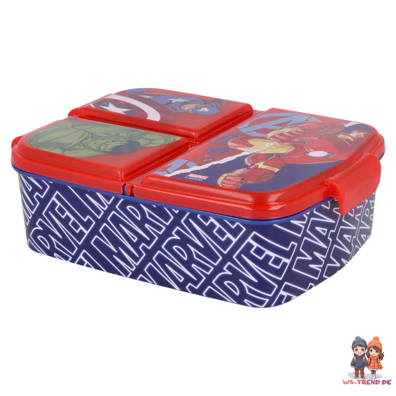 Marvel Avengers Kinder Set 4tlg 3 Kammern Brotdose Alu-Trinkflasche Besteck - WS-Trend.de