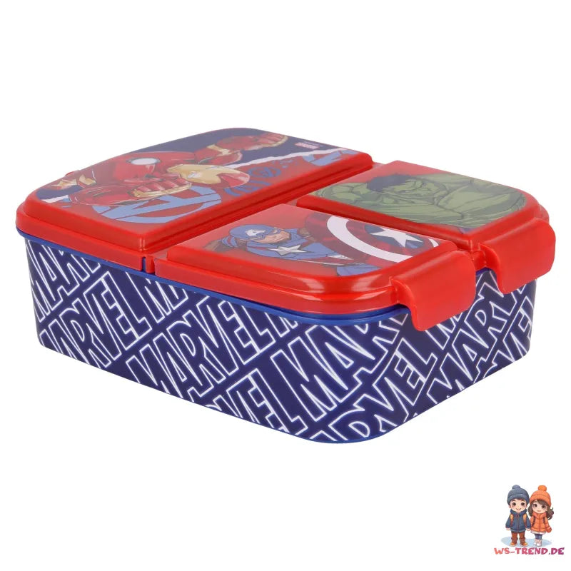 Marvel Avengers Kinder Set 4tlg 3 Kammern Brotdose Alu-Trinkflasche Besteck - WS-Trend.de