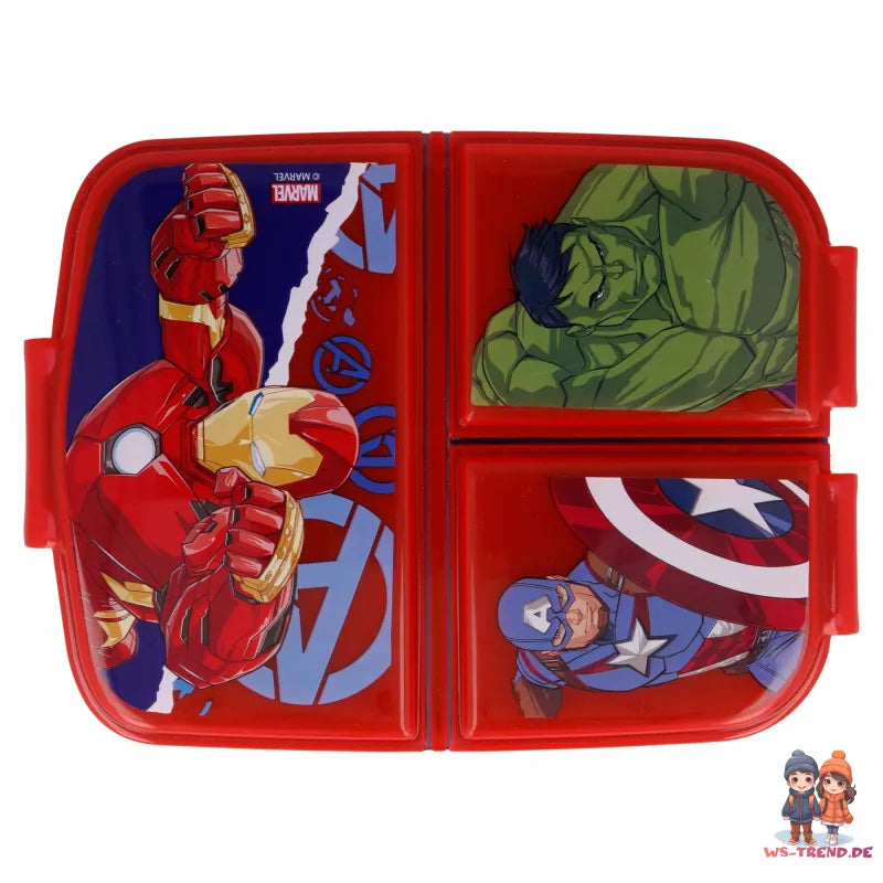 Marvel Avengers Kinder Set 4tlg 3 Kammern Brotdose Alu-Trinkflasche Besteck - WS-Trend.de